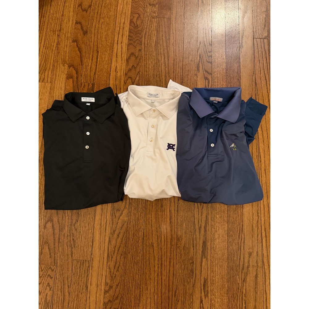 Lot of 3 Peter Millar Summer Comfort Polo Shirts Mens XL Black White Blue Logo